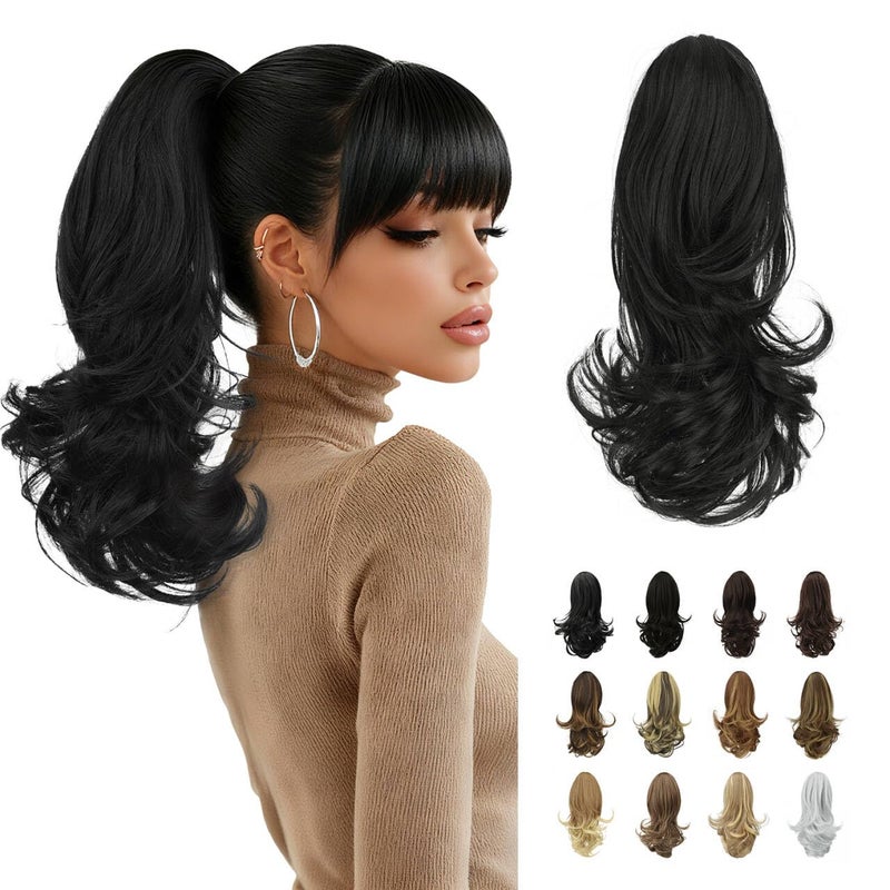 SOFEIYAN 13" Ponytail Extension Long Curly Ponytail Clip in Claw Hair Extension Natural Looking Synthetic Hairpiece for Women, Black - Image 1